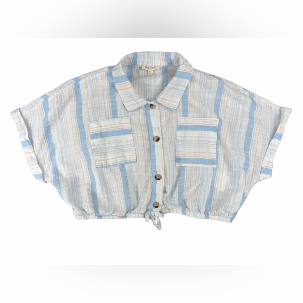 KATE MACK Girls Button Front Oversized Cropped Top - 8